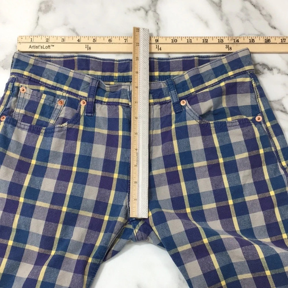 Levis Blue Purple Plaid 504 Chino Shorts Mens 30 Flat Front 100%‎ Cotton - Picture 8 of 12